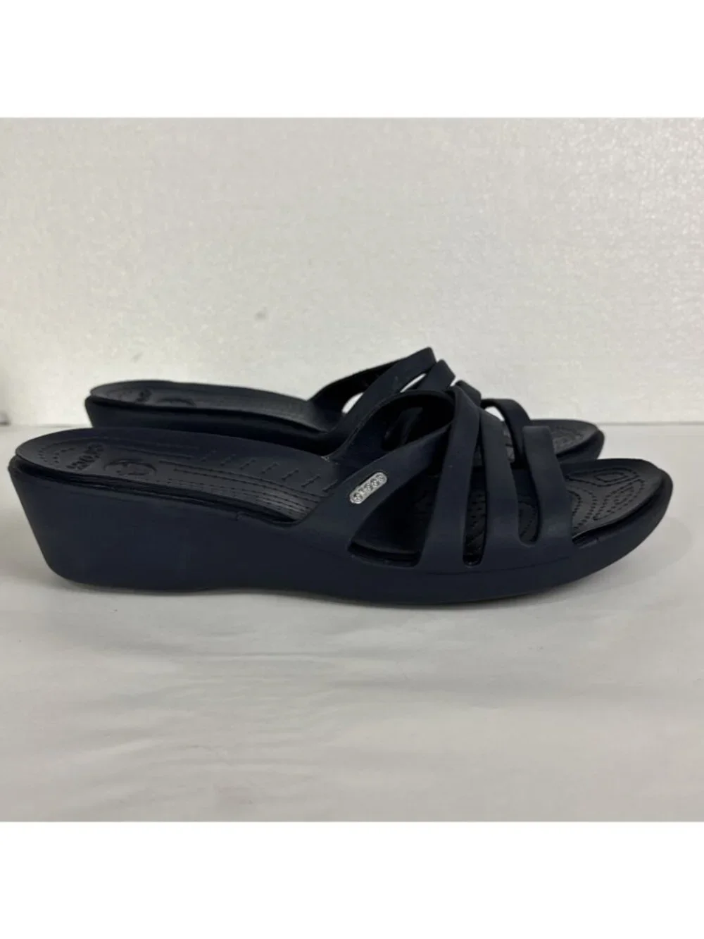 Crocs Navy Blue Rhonda Wedge Slip On Sandals Women's size 11